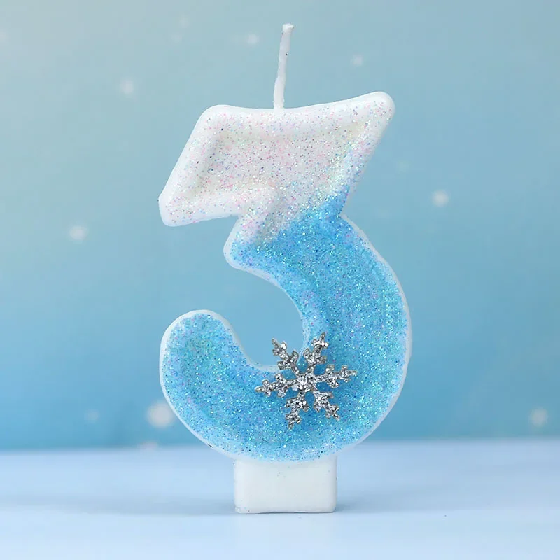 Frozen Snowflake Birthday Candles 0-9 Number Candle Glitter Cake Topper Decorations for Birthday Party Supplies velas cumpleaños