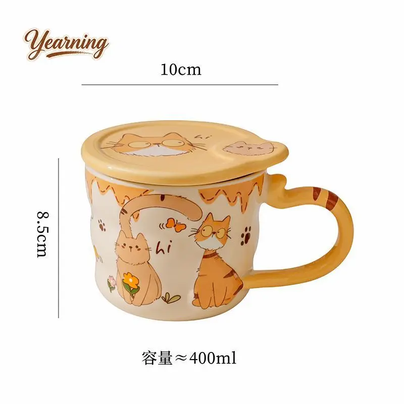 3D Relief Cute Cat Ceramic Mug with Lid Large Capacity Gift for Girlfriend Bestie Niche High End Souvenir
