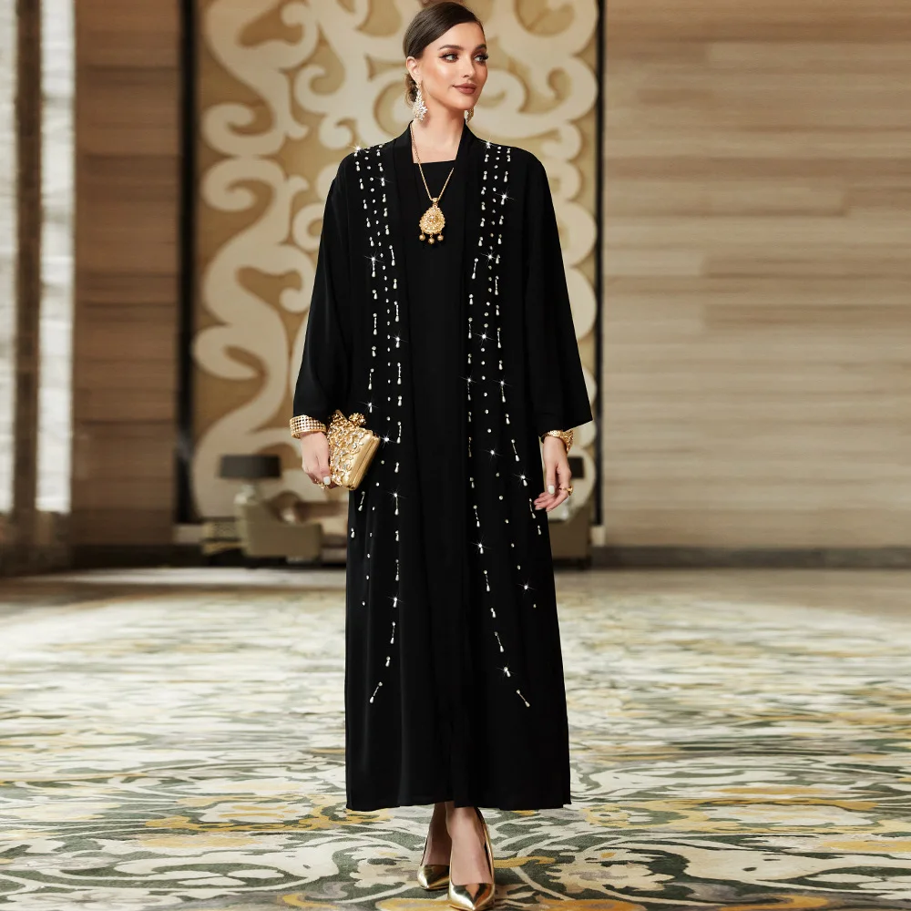 

Abayas for Luxury Diamonds Women Muslim Open Cardigan Maxi Dresses Dubai Arab Islam Kimono Robe Caftan Evening Morocco Jalabiya