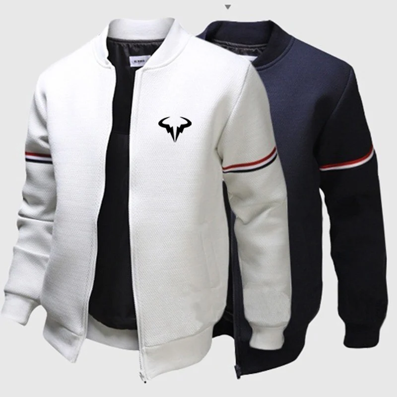 

Rafael Nadal tennis player 2023 New Men's Spring and Autumn Printing Flight Jacket Round Collar Solid Color Long Sleeves Coat