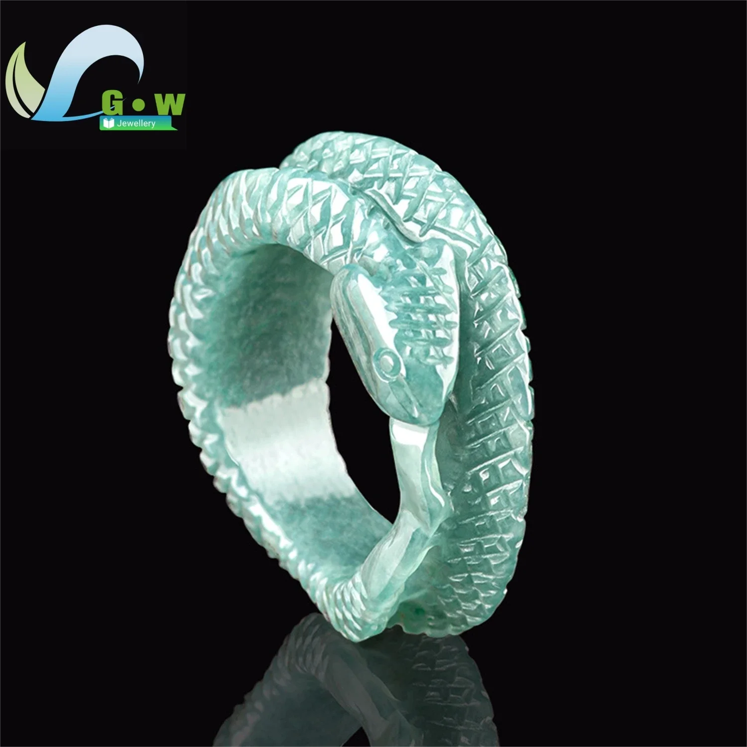 Premium Handcrafted Serpent Design Jade Ring Natural Blue Water Jadeite Carved Jewelry Fine Crystal Gemstone Gift for Him Her