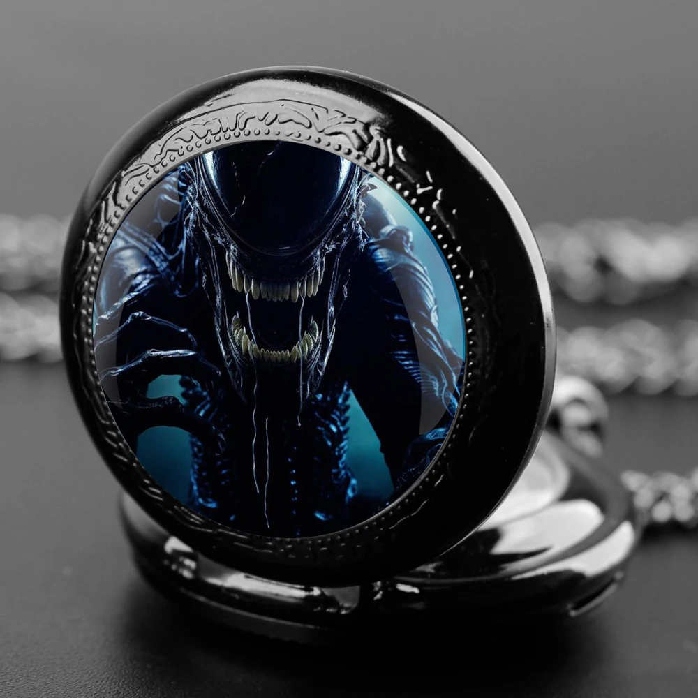 Cool alien Design Vintage Quartz Pocket Chain Watch Necklace Watches For Men Women Unique Gifts Mens Birthday Gifts for Boys