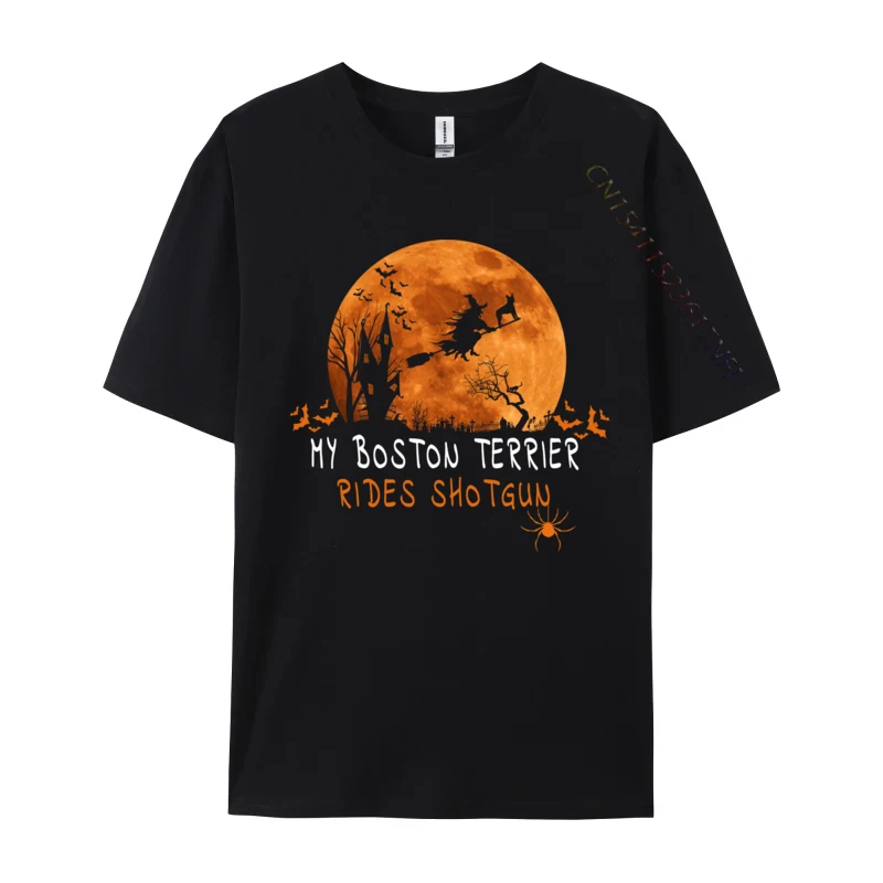 Halloween Boston Terrier T Shirts Costume Rides Shotgun T-Shirts Cotton T Shirt Bold Style Funky T Shirts