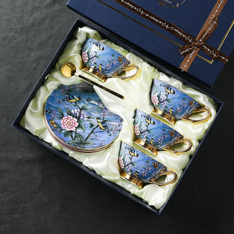 European Style Bone China Coffee Cup and Plate Set Gift Box Set Household High-end Afternoon Tea Cup
