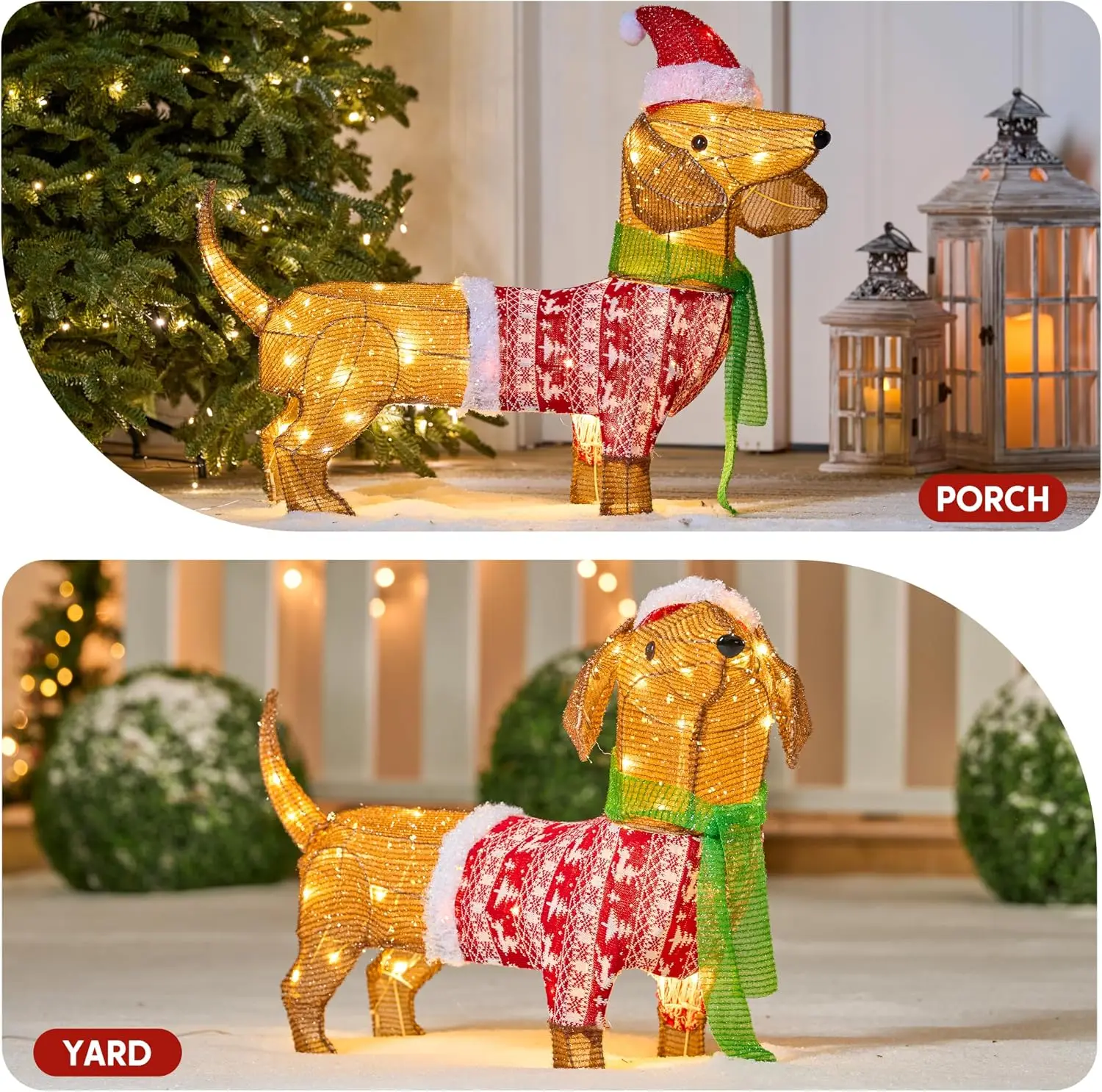 Lighted Wiener Dog Christmas Decorations Outdoor 40 LEDs Warm White Tinsel Dachshund Lights for Christmas Yard Decor Light Up Xmas Lawn Ornaments with Metal Stakes for Outside Porch Garden 7