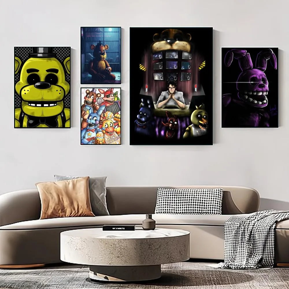 1pc F-Fnaf Five Nights At F-Freddys Self-adhesive Art Poster Waterproof Paper Sticker Coffee House Bar Room Wall Decor