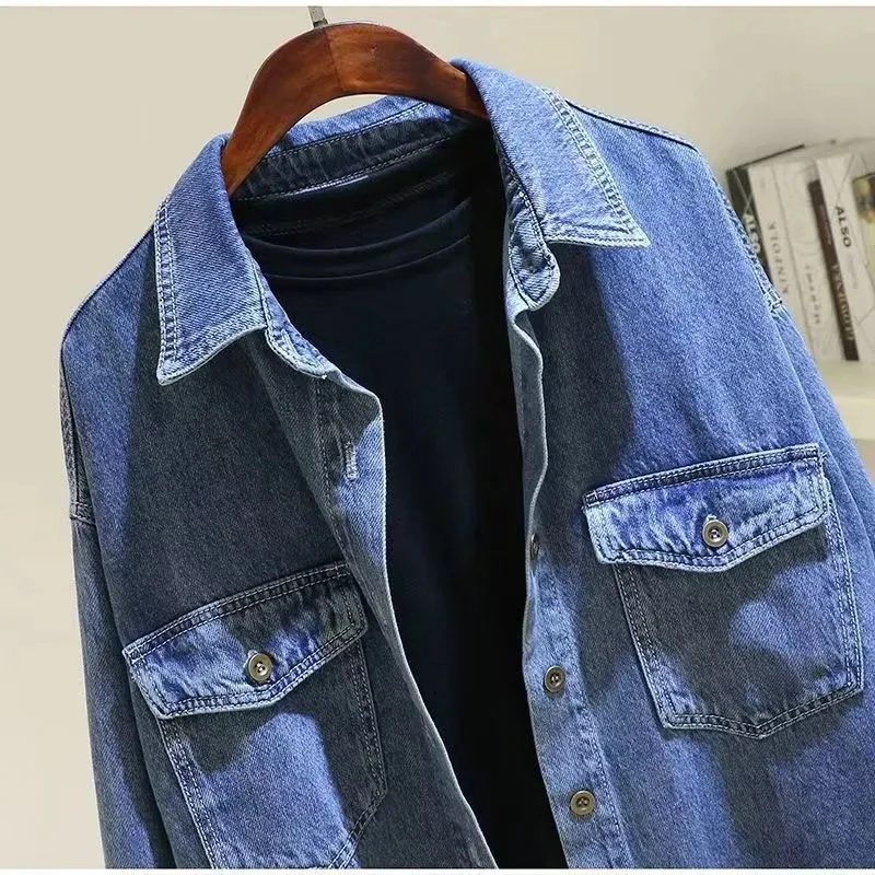 Thin Retro Summer Denim Shirt For Women 2024 Spring  Autumn New Versatile Long Sleeved Loose Denim Jacket Top Female