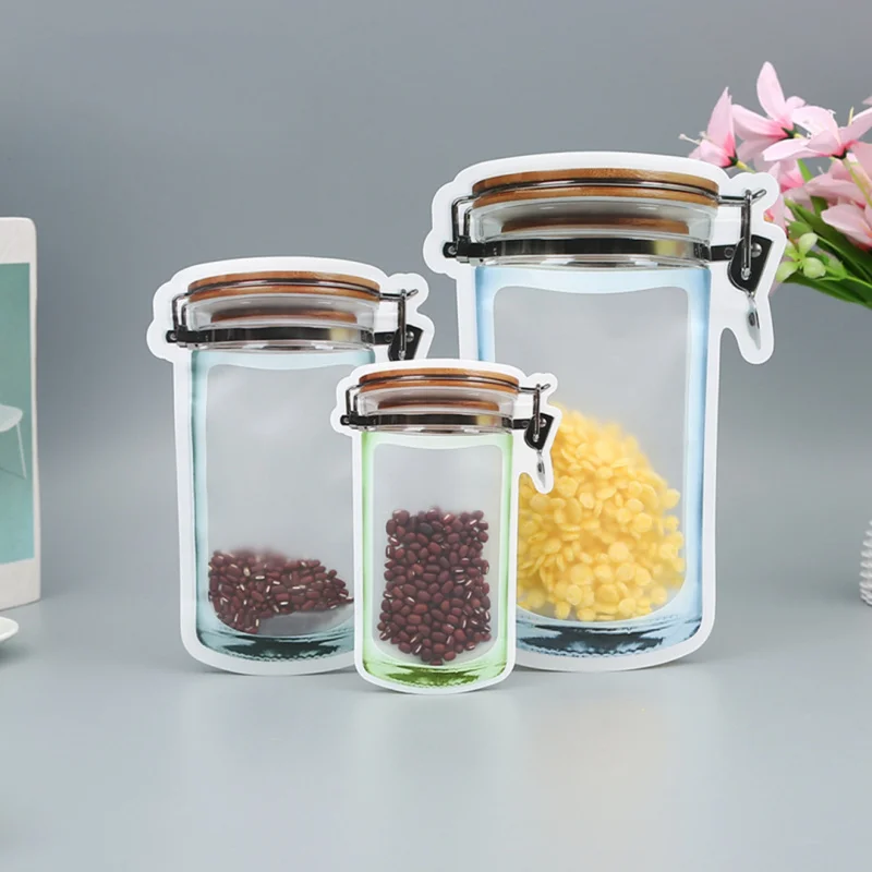 السفر المحمولة ميسون جرة ختم التعبئة والتغليف حقيبة غير النظامية الذاتي الدائمة كيس بلاستيكي ذاتي الغلق سميكة شاي الأعشاب الفواكه المجففة وجبات خفيفة الحلوى