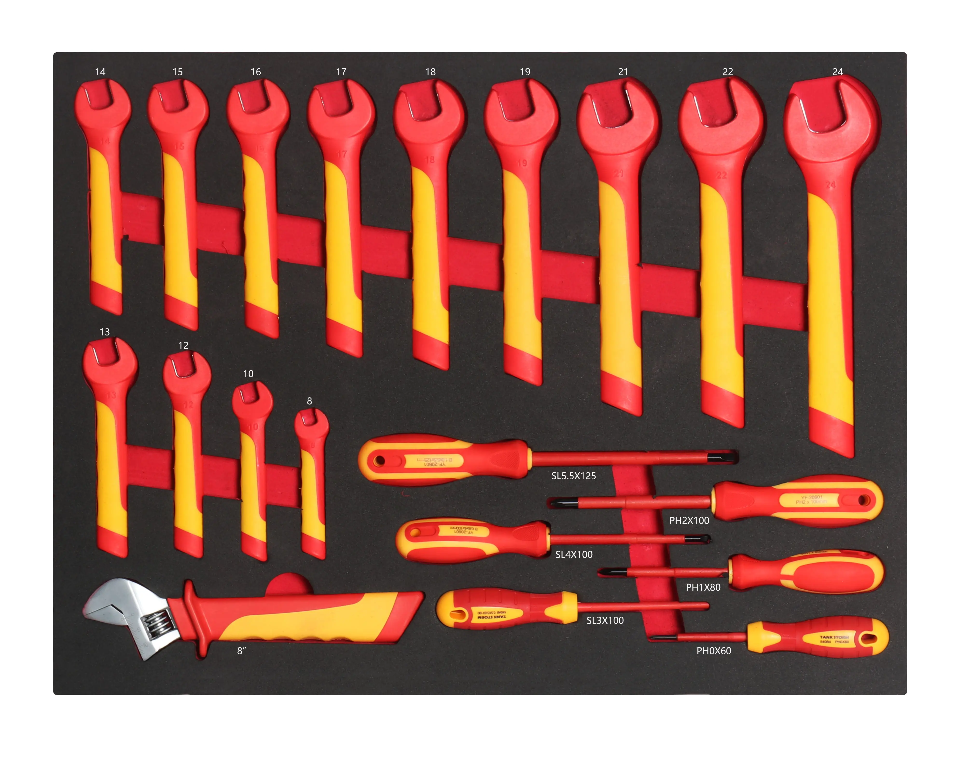 20PCS EVA Foam Tray VDE 1000V Insulated Wrench 8-24mm Insulated Screwdriver Hand Tools Set