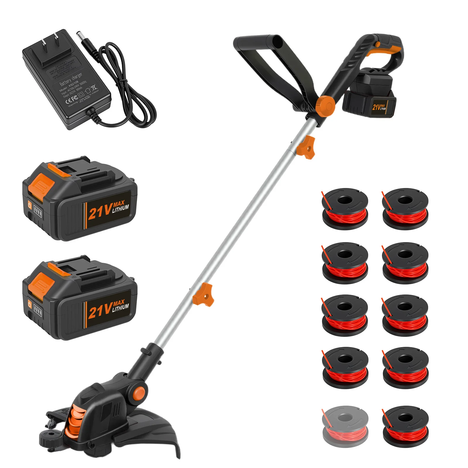 12-Inch Cordless String Trimmer 90° Rotatable Head Auto Line Feed System Electric Grass Trimmer With 10 Spools 2×4.0Ah Batteries & Charger for Lawn & Garden
