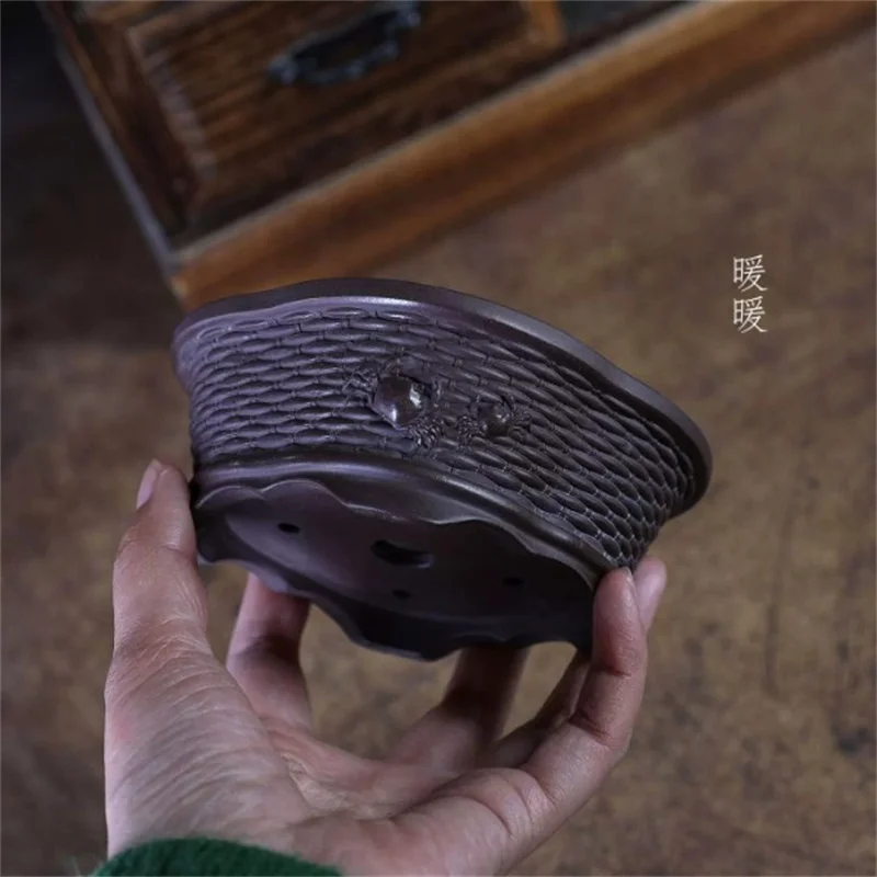 Ceramic rhombus Crab basket theme Pot,Inner size 11.5*10*3.5cm, 3color,Purple Sand,Table, Garden Decoration, Table