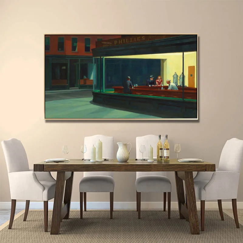 

Nighthawks by Edward Hopper HandPainted Oil Painting Reproduction Museum Quality Canvas Wall Art for Home, Cafe, Gallery Decor