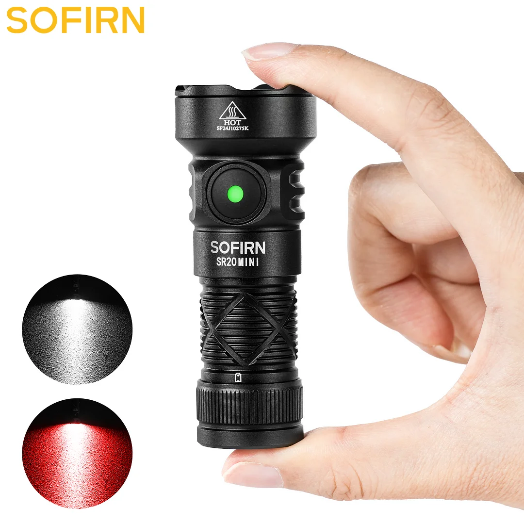 Nieuwe Sofirn SR20 MINI 1200lm Zaklamp 18350 USB C IP68 Waterdicht met Rode LED Sleutellicht voor Camping Noodsituaties