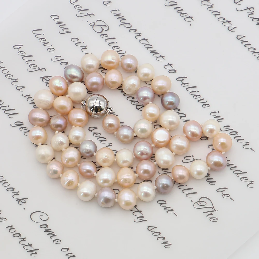 

Exquisite Natural Freshwater Multi-Color Round Baroque Pearl Beads 7-8mm Necklace Jewelry Accessories for Outfit Decoration