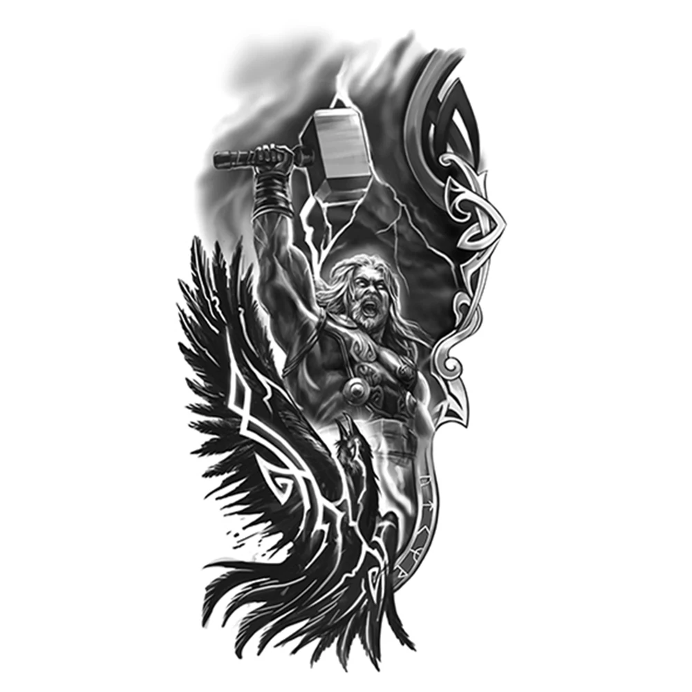 멋진 타투 스티커 일회용 신 몬스터 예수 아트 가짜 타투 물전사 방수 팔 다리 등 남녀 커플용