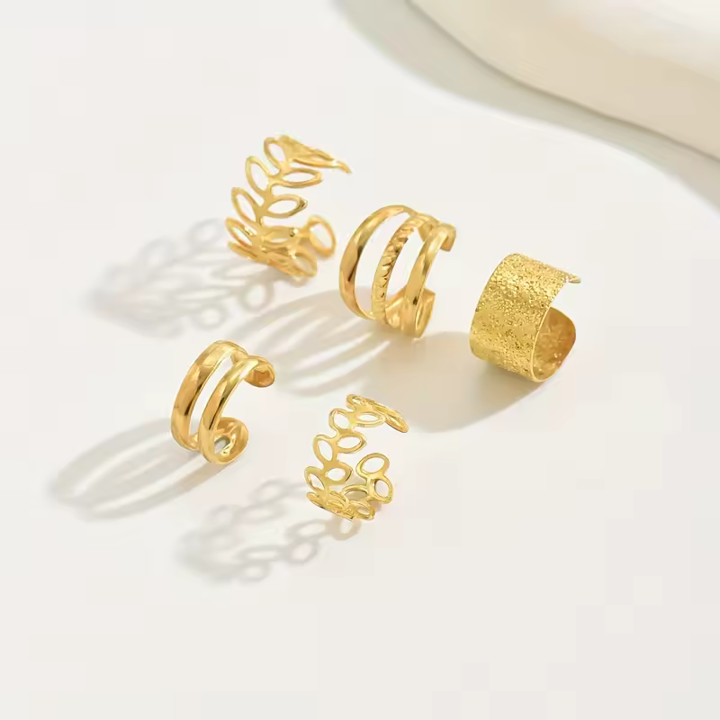 5pcs/set Trendy Elegant Design Ear Cuff Classic Elegant Style Gifts Women's No Piercing Clip silver Earrings Circle Leaf Shaped - Image 5