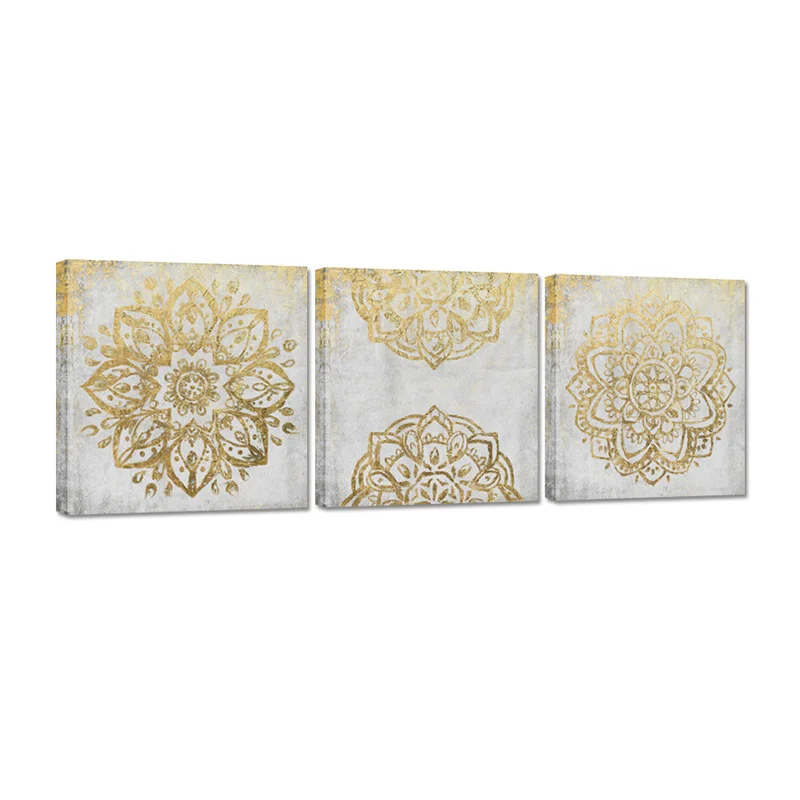 

3 Pieces Gold Mandala Flowers Poster Wall Art Boho Floral Print Canvas Art Modern Style Picture Living Room Home Decor