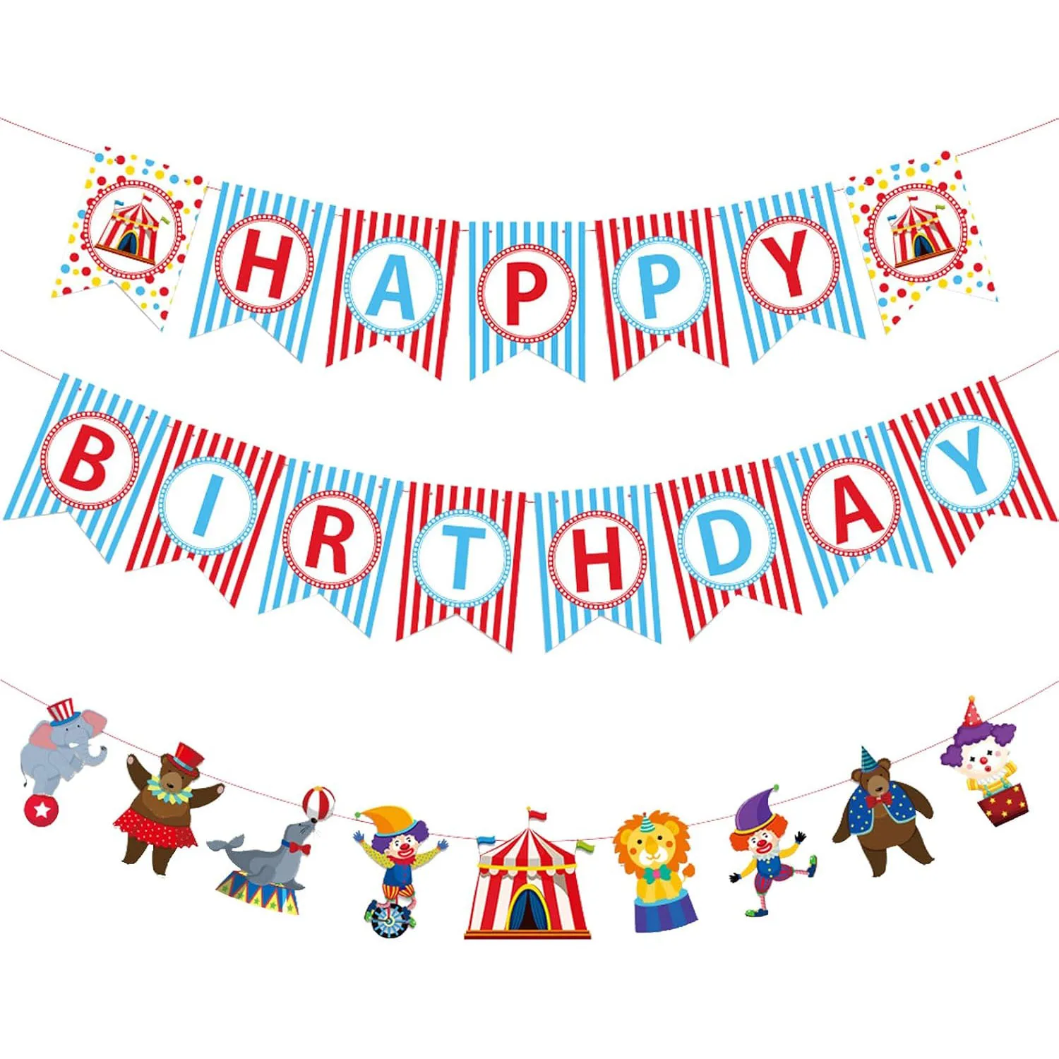 Circus Happy Birthday Party Decoration Banner Hanging Colorful Paper Amusement Park Theme Bunting Sign for Woman Man Funfair Car