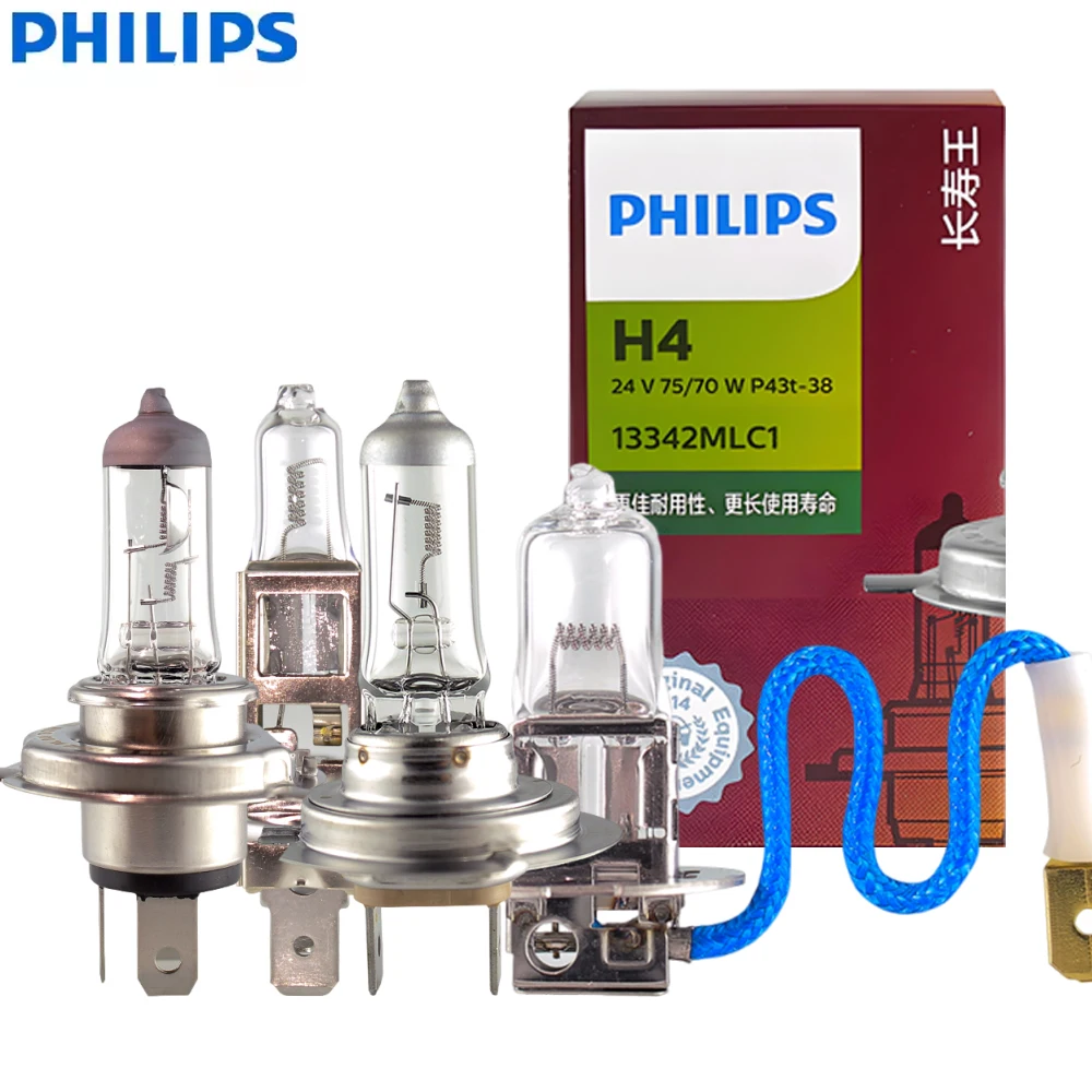 Philips 24V Truck Headlight MasterLife Halogen H3 H1 H7 H4 Fog Bulb 70W Long Lifetime +100% Bright Original High Low Beam ECE,1x