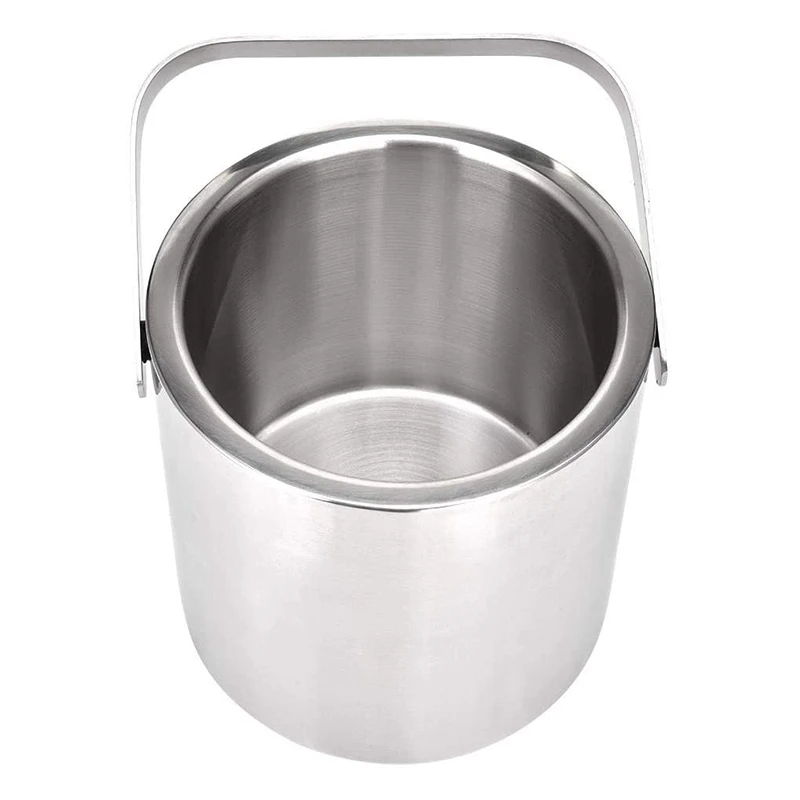 2X Stainless Steel Ice Square Container Double Walled 1.3L Ice Bucket Container With Tongs Lid