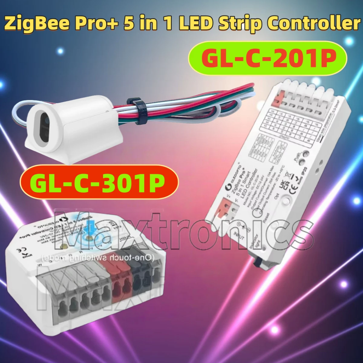 2025 NEW Ultra Mini ZigBee Pro+ 5 in 1 LED Strip Controller(RGBCCT/RGBW/RGB/CCT/Dimmer) FOR LED Strip Lamp 20A Max DC12V-24V