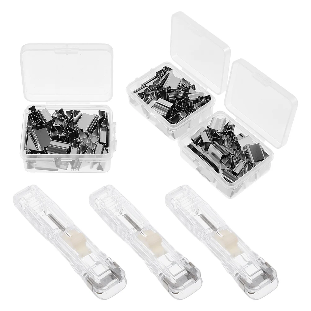 

3Sets Reusable Staple Free Stapler Clear Portable Paper Clip Dispenser Transparent Binder Clips for Office Home School
