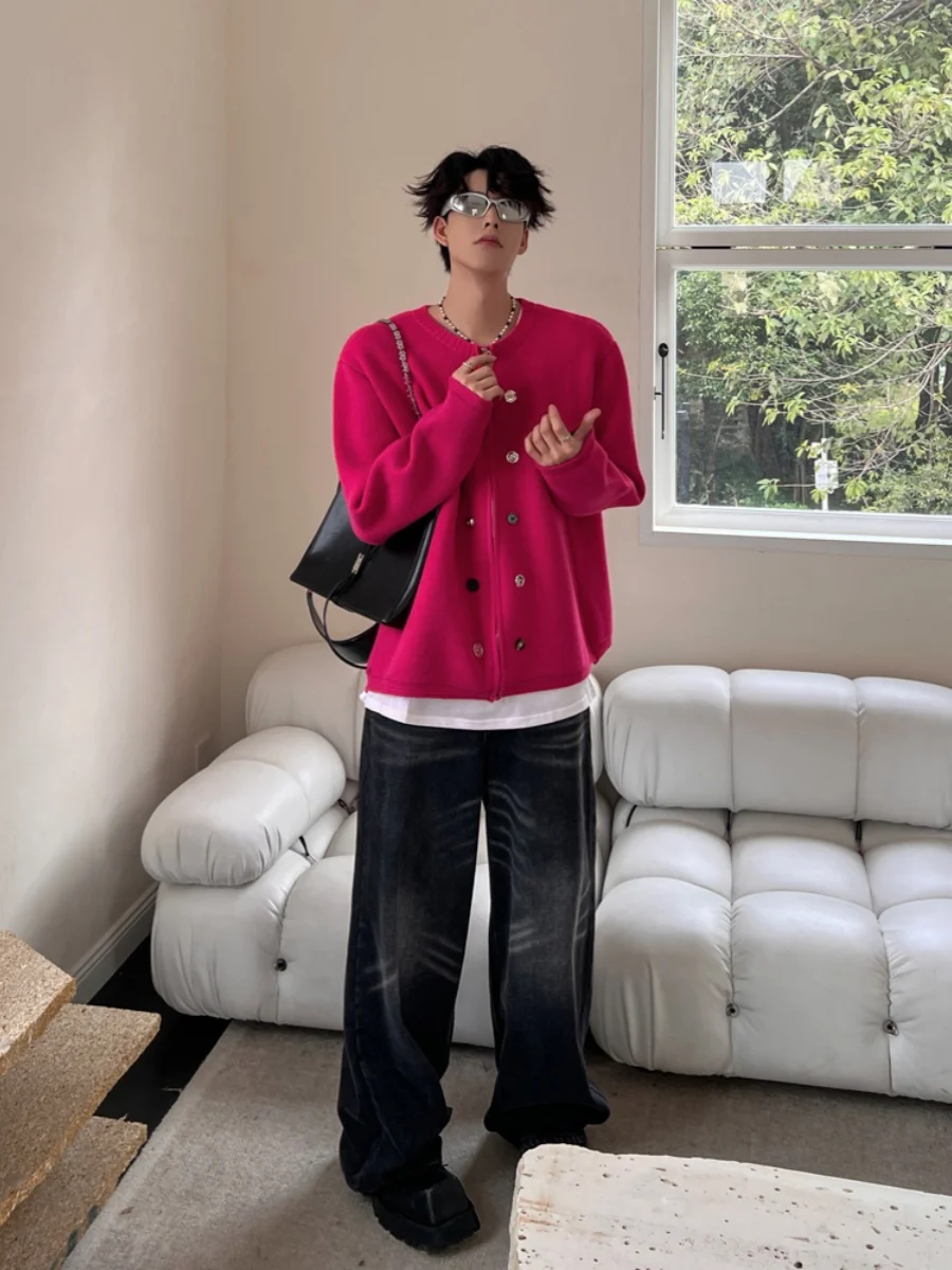 

Свободный вязаный открытый кардиган с украшением на пуговицах, чистый цвет, круглый, зимний, повседневный, Thi Long Sve