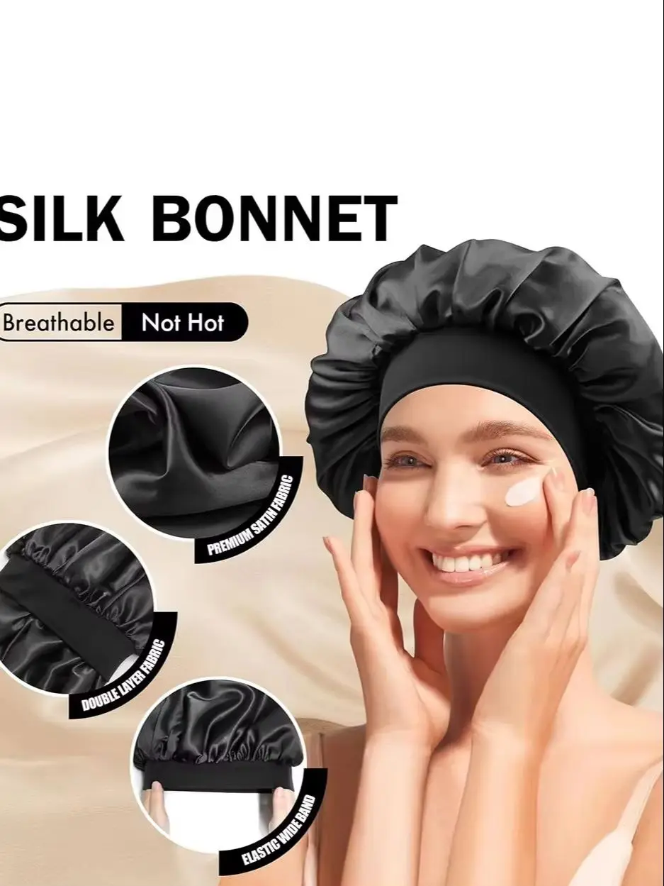 100% Maulbeerseide Schlafmütze für Frauen, Verstellbare Seidenhaube, Große Schlafmütze für Lockiges Naturhaar & Zöpfe