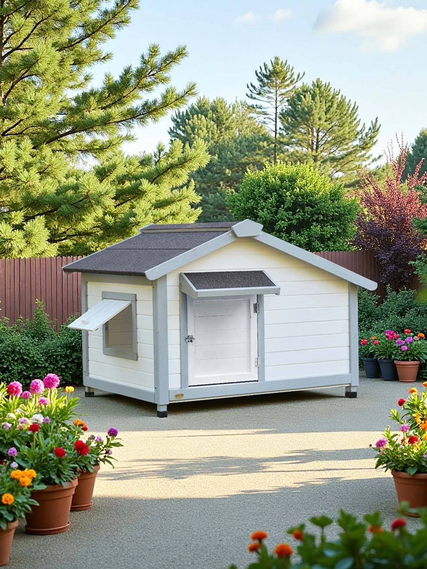Dog house, outdoor solid wood kennel, rainproof and sunproof, outdoor dog house, kennel, dog cage, villa