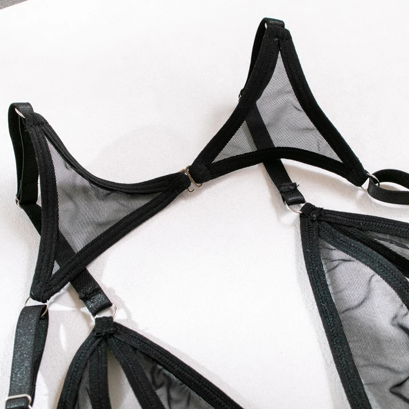 비키니 패션 메쉬 섹시 란제리 네종 세트 (넥 링 포함)