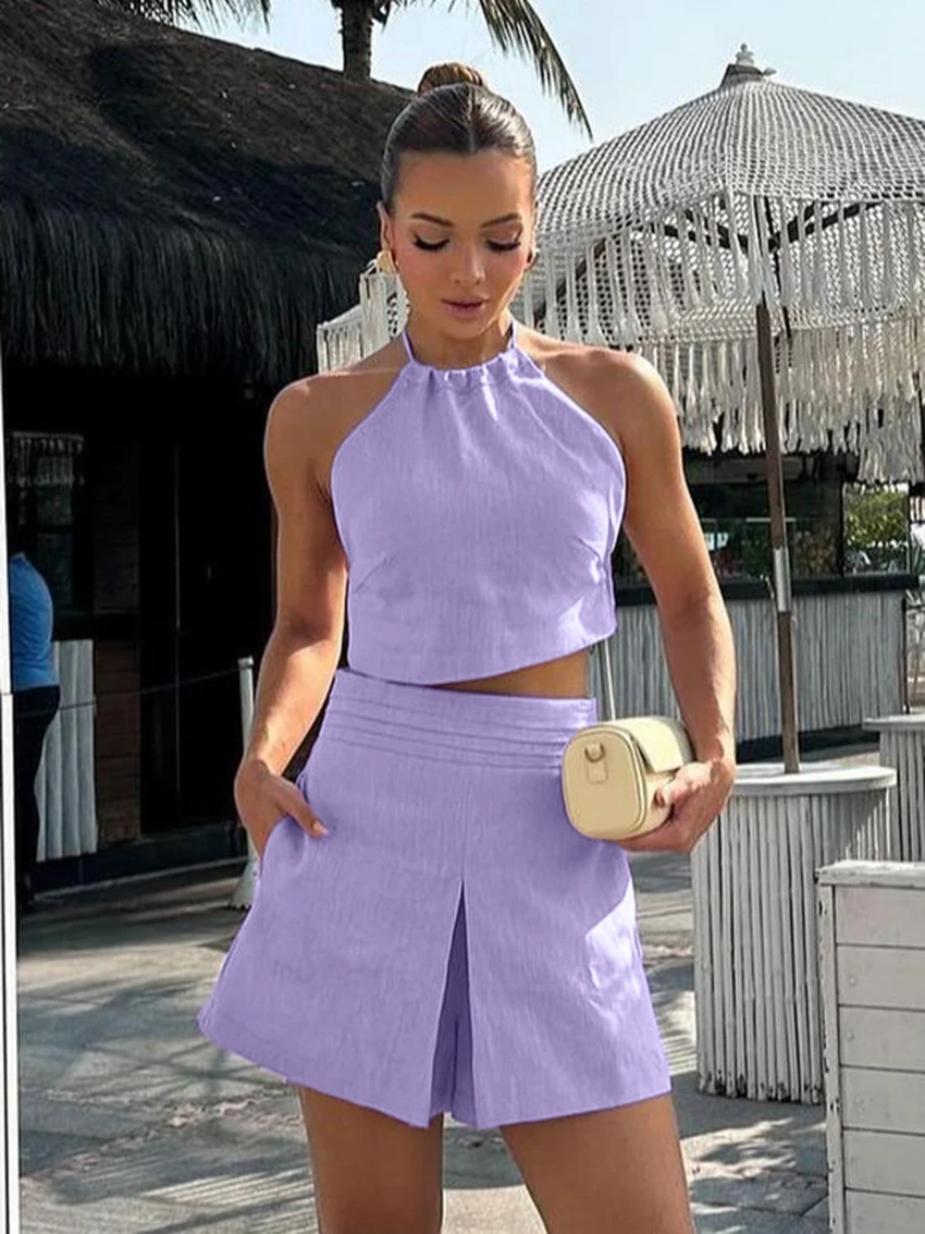 Marthaqiqi Cotton Ladies Nightwear Suit Tank Tops Sleepwear Halter Nightgowns Crop Top Pajamas Shorts Casual Female Nightie Set