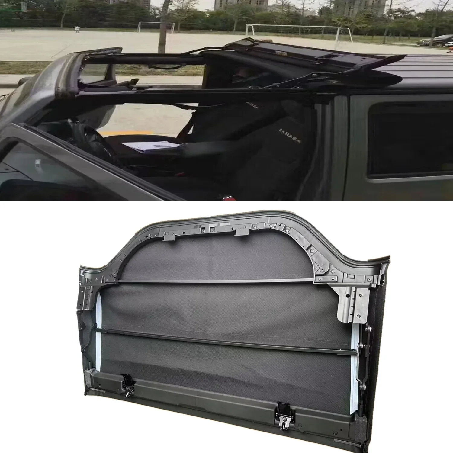 

Car Soft Top Ceiling Canvas Push Pull Sunroof Rain Heat Insulation For Jeep Wrangler JK 2007-2017 K009