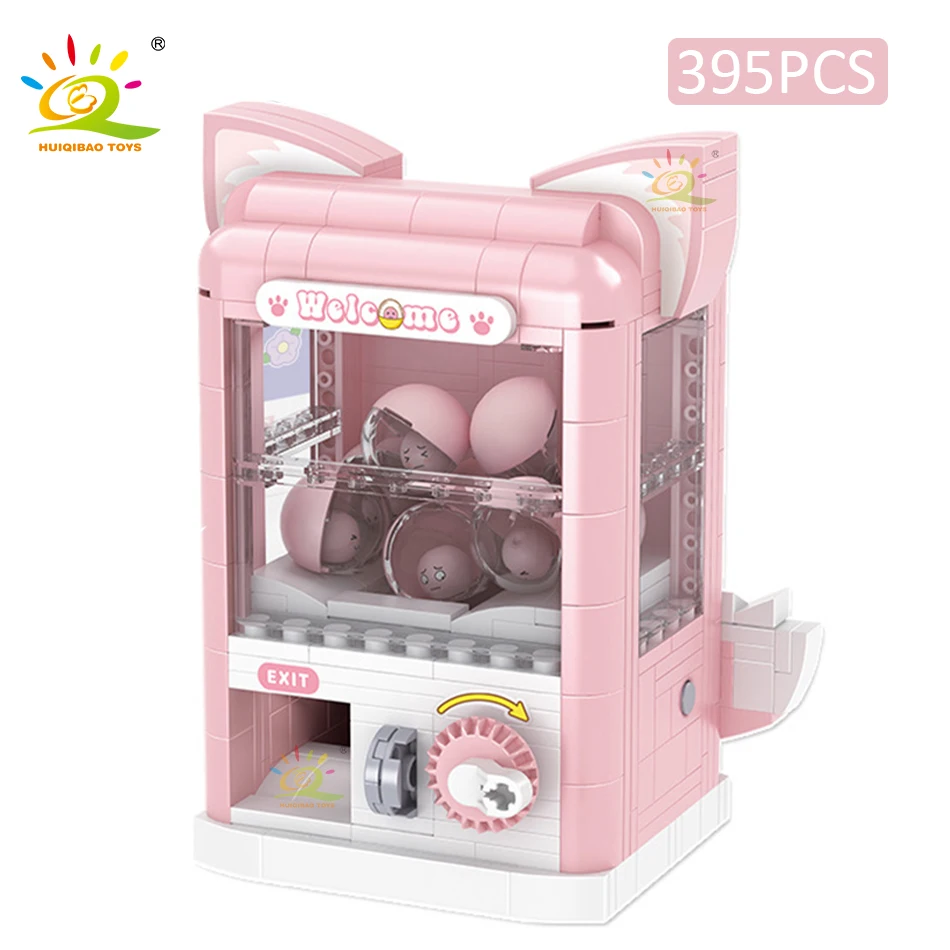 HUIQIBAO Girls DIY Fox/Rabbit Gashapon Game Machine MINI Building Blocks Set Decoration Model Bricks Toys for Children Adult