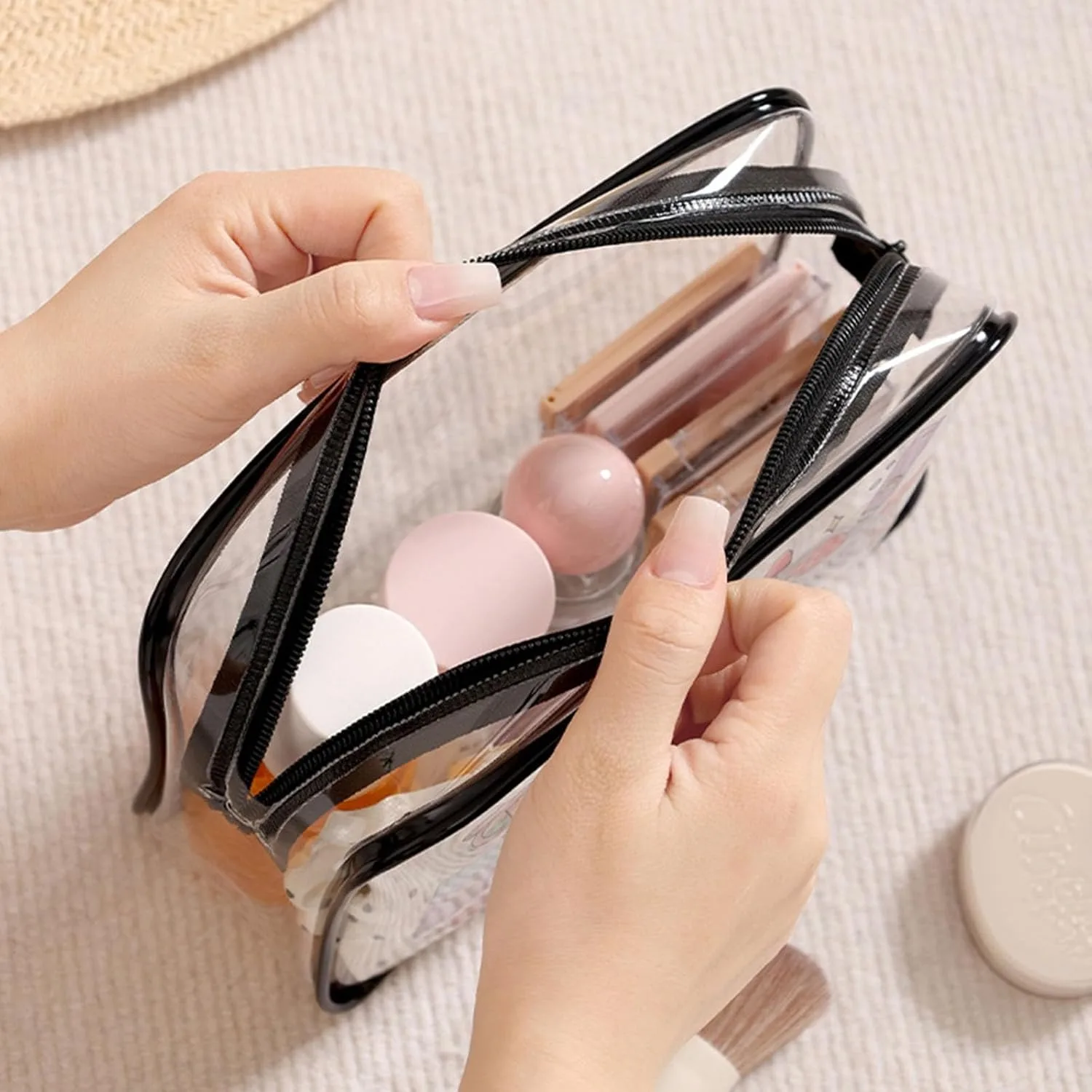 1 Piece Clear Travel Cable Organizer Bag,Portable Charger Storage Pouch with Print,Waterproof Zippered Cosmetic & Accessory Case for Electronics,Data Lines & Toiletries