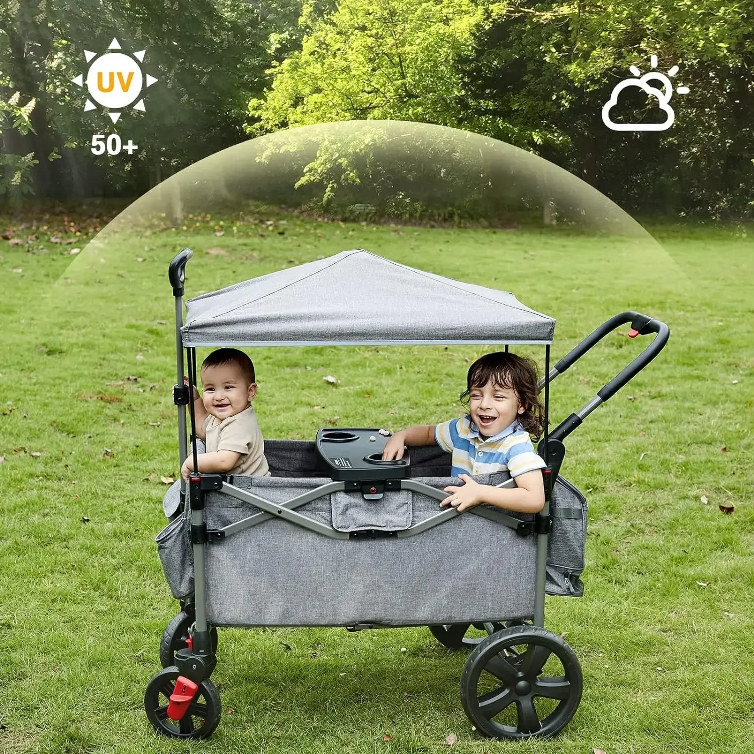 #For Foldable Stroller for Two Kids and Cargo, Collapsible Stroller with Adjustable Handle Bar,Removable Canopy wit&