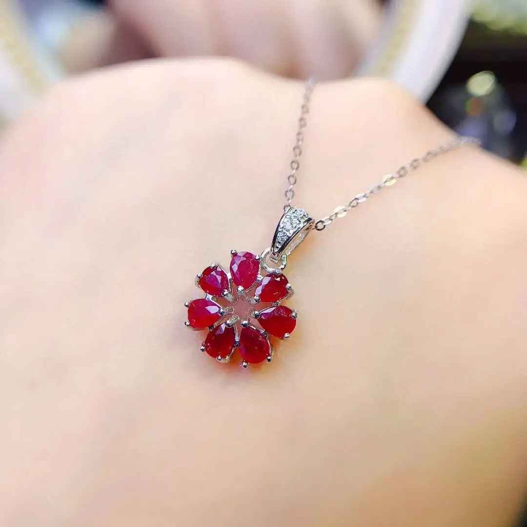 KJJEAXCMY New Jewelry Natural Women's Ruby Pendant 925 silver inlay Colorful and splendid Crystal pure fire flash explosion