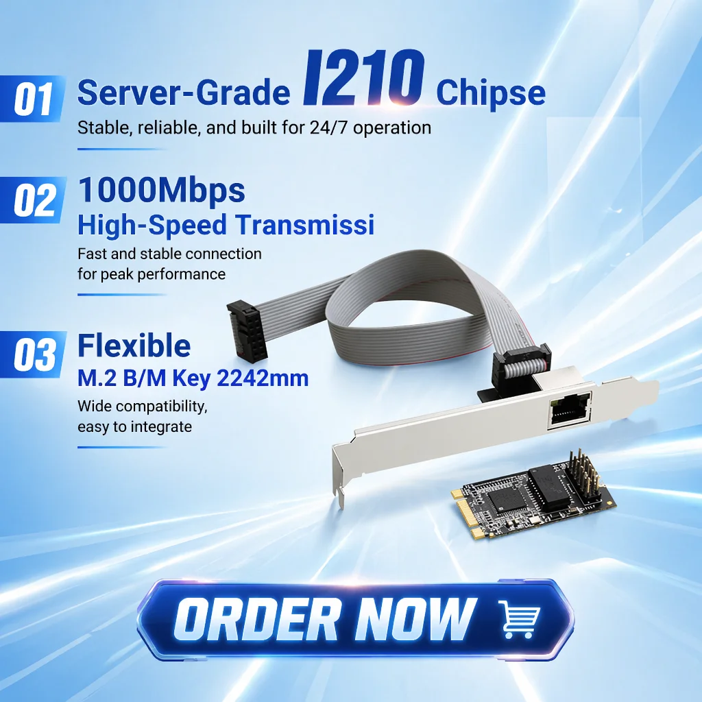 Carte Ethernet Gigabit M.2 B+M Key |   Adaptateur LAN RJ45 10/100/1000 Mbps avec chipset Intel I210 |   Carte réseau industrielle M2 2242
