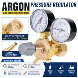 Pressure Regulator Reducer Argon CO2 Welding Twin Gauge Gas Bottle MIG TIG Welding Flow Meter Control Valve W21.8 1/4 Thread