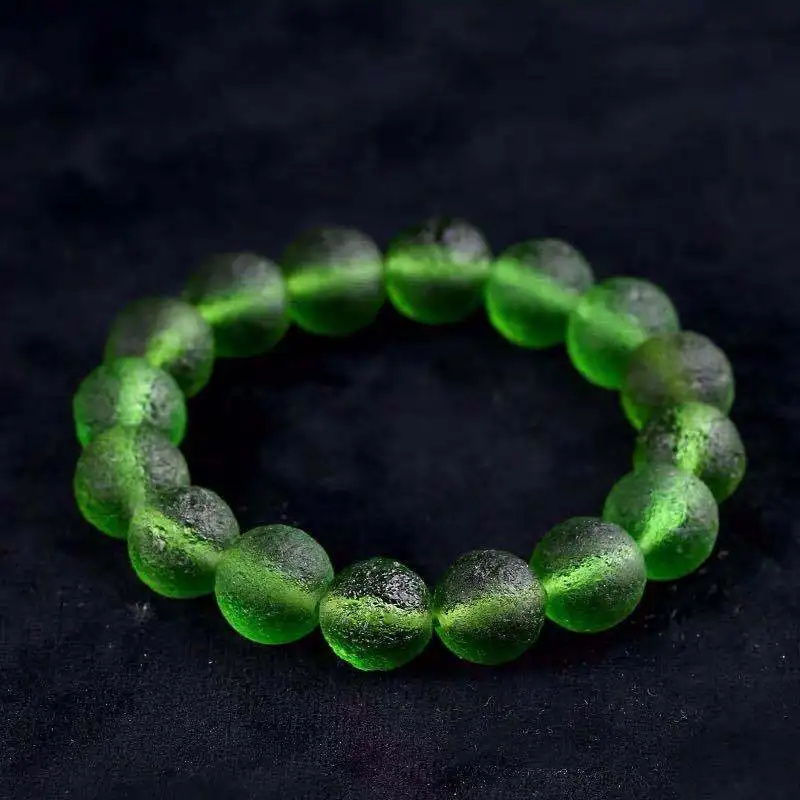 8mm Green Moldavite Czech Meteorite Bracelet Impact Glass Rough Stone Hand Catenary Crystal Energy Stone Bracelets for Women Men