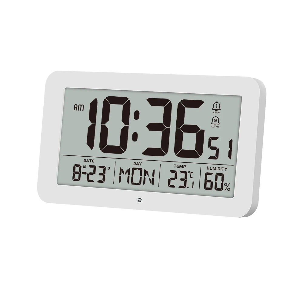 9 Inch Large Digital Wall Clock Temperature Humidity Date Week 2 Alarm Backlight 12/24H DST Auto Dimmable Snooze LCD Table Clock