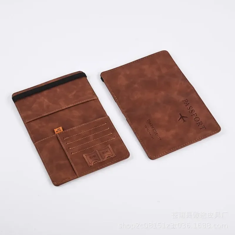 New Elastic Band Leather Passport Cover RFID Blocking For Cards Travel Passport Holder Wallet Document Organizer Case Men Women