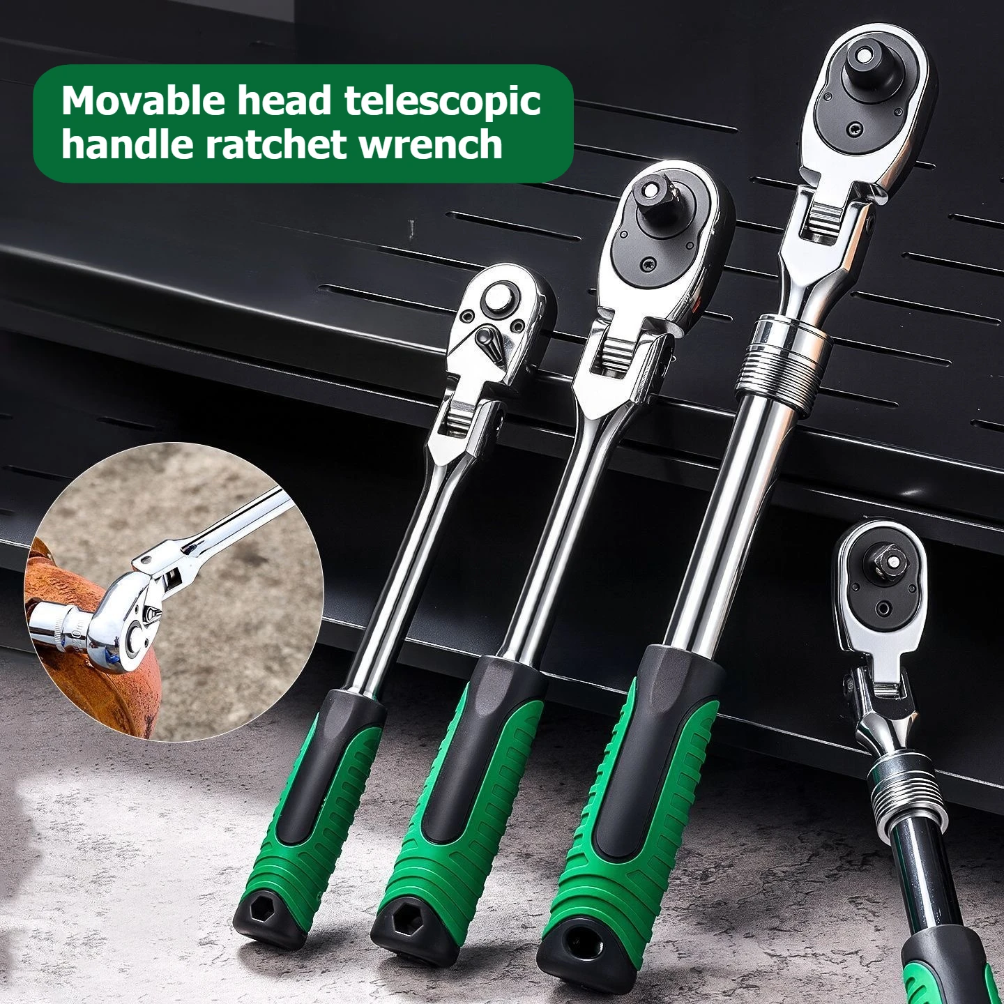 72T Drive Socket Drive Standard Ratchet Wrench , 1/4，3/8，1/2 Inch Flexible 72-Tooth Extendable Telescopic Socket Spanner Wrench