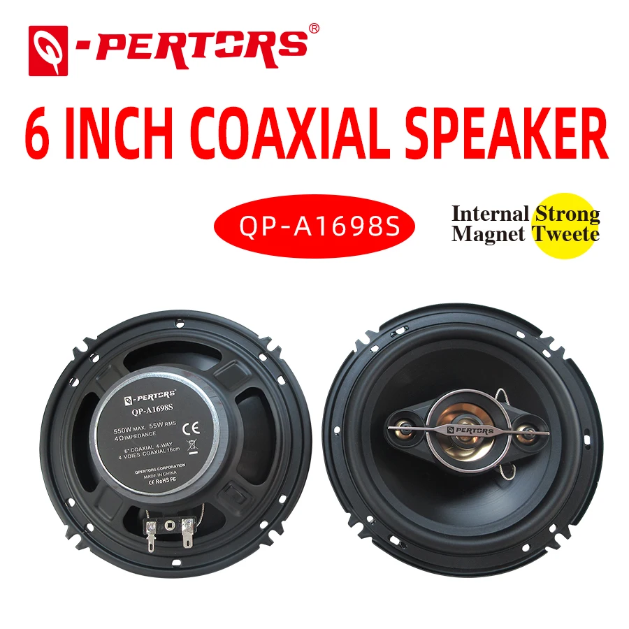 Q-PERTORS A Pair of 4-Way Coaxial Car Speakers 550W Max 55W RMS 6-Inch Diameter High Power Sound Quality 4-Ohm Impedance