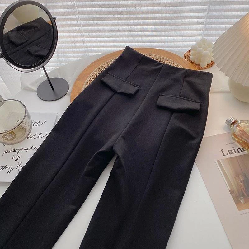 Flare Pants Women Front Split High Waisted Ladies Trousers 2022 Spring Autumn Fashion Black Suit Trousers Side Zipper