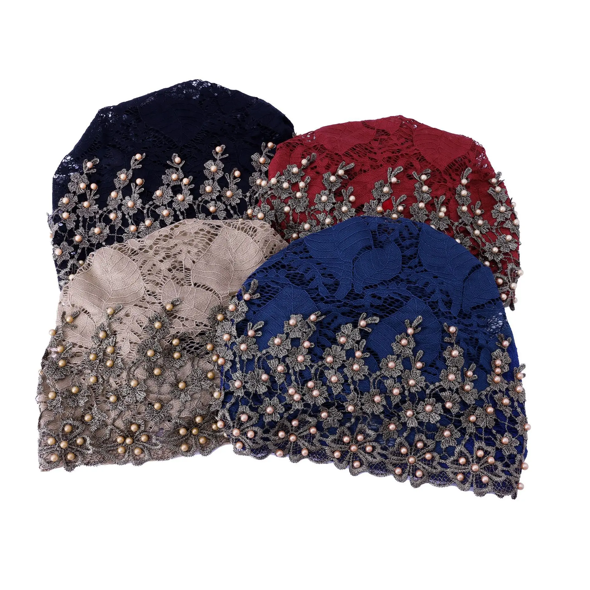 

Новый мусульманский внутренний хиджаб, шляпа, тюрбан из бисера, женская шапочка с цветочным принтом, кружевной платок с вышивкой, химиотерапевтическая шапка от выпадения волос, Turbante Mujer