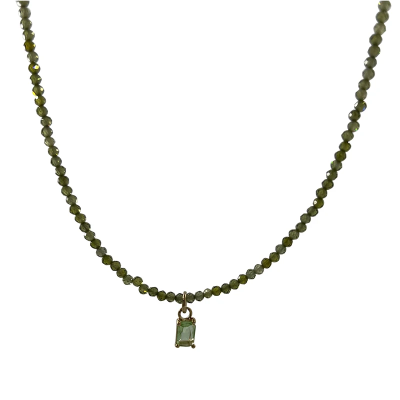 

Spring and summer mung bean paste faceted zircon flash beads collarbone chain niche design simple high-end necklace female