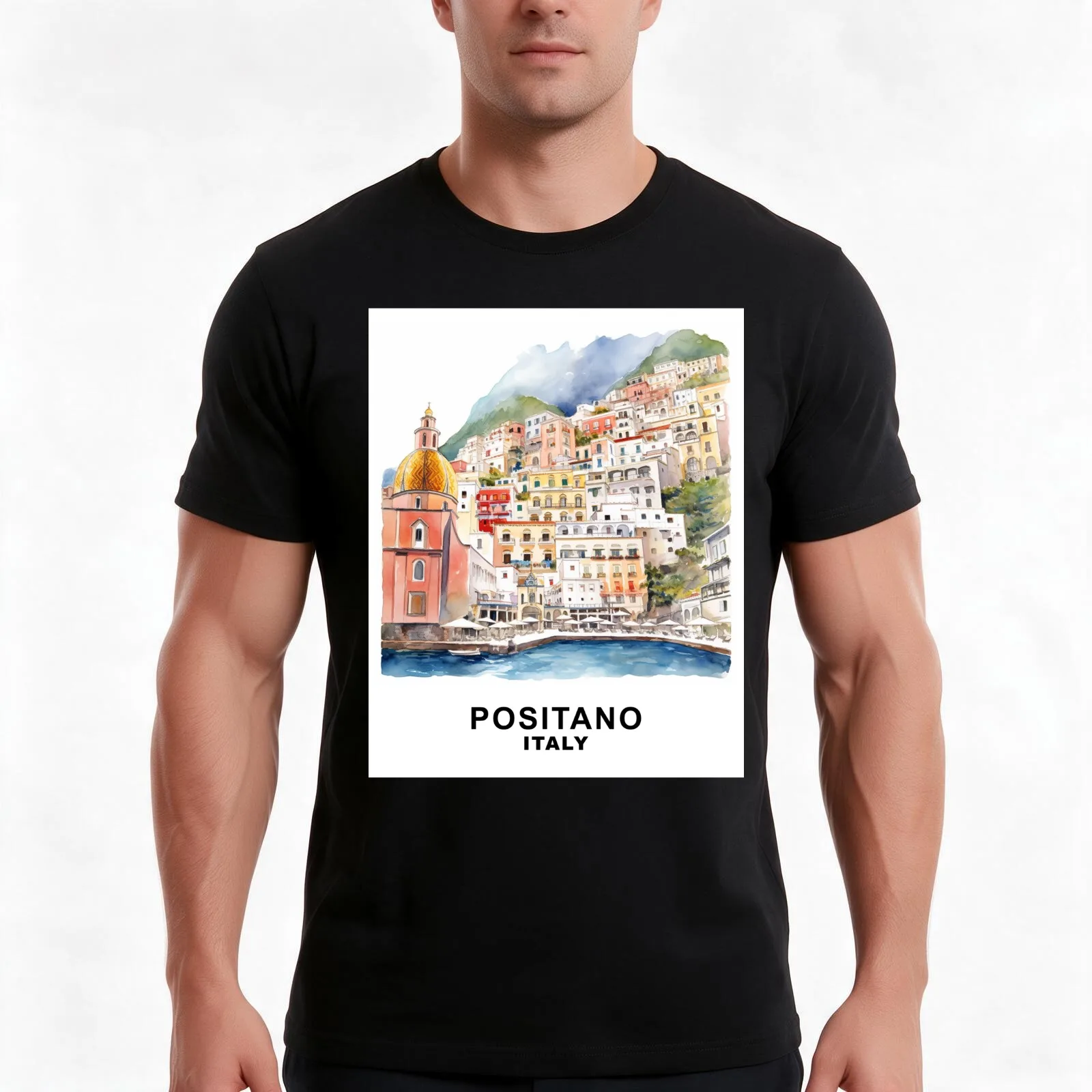 Positano Italy T-Shirt, Summer Casual Cotton Tee, Oversized Streetwear Tops, Vintage Graphic Print, Loose Fit Short Sleeve
