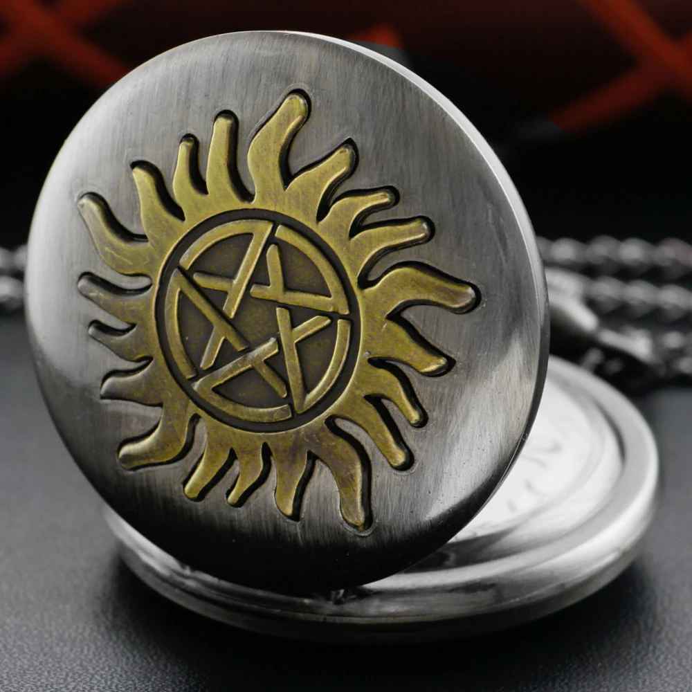 Sun Pentagram Pocket Watch Steam Punk Necklace Digital Pendant Chain Clock Fashion Sculpture Men and Women Gift Cf1351