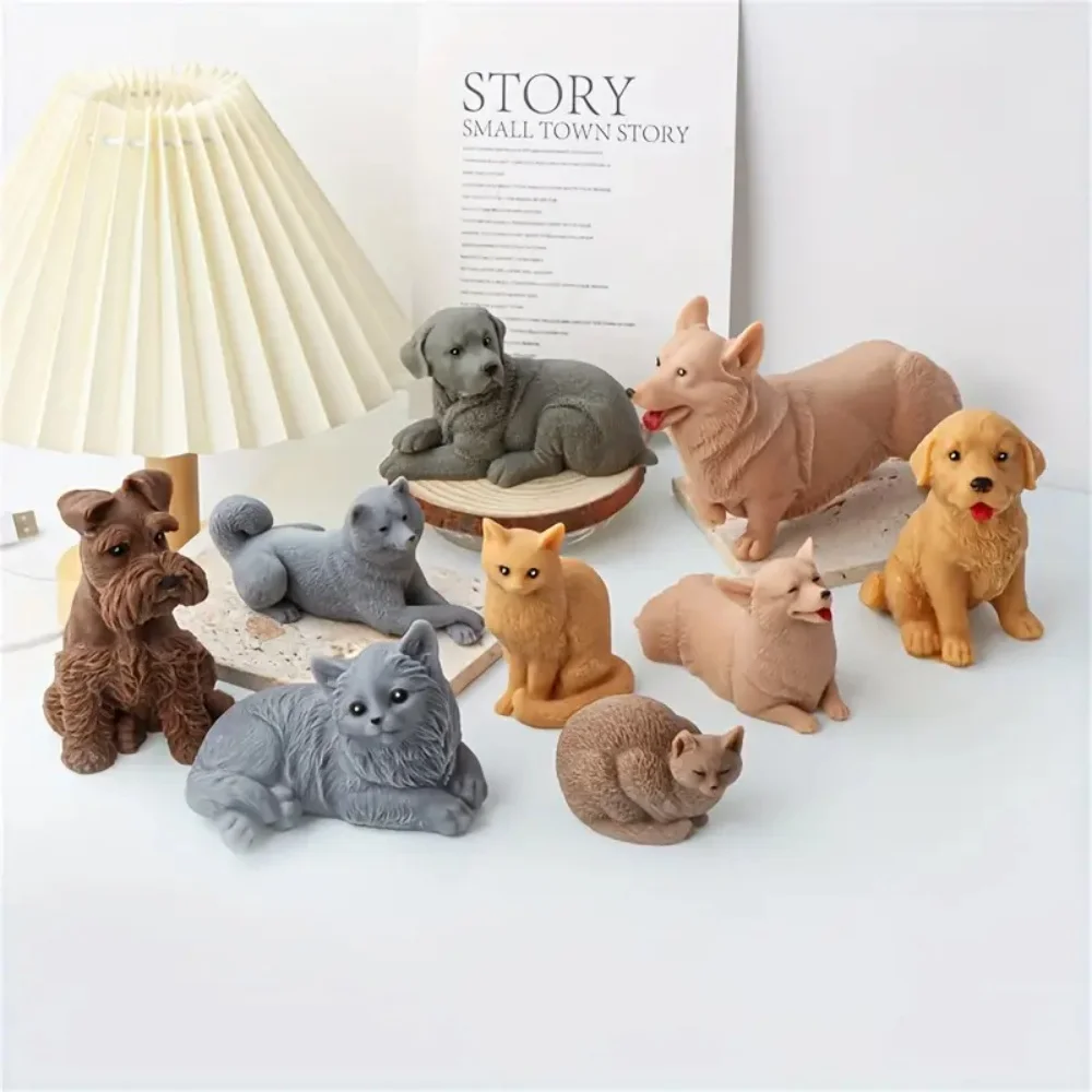 3D Huddling Kitten Sleeping Cat Silicone Molds Lying Puppy Corgi Animal DIY Craft Art Persian Cat Resin Soap Labrador Dog Tools