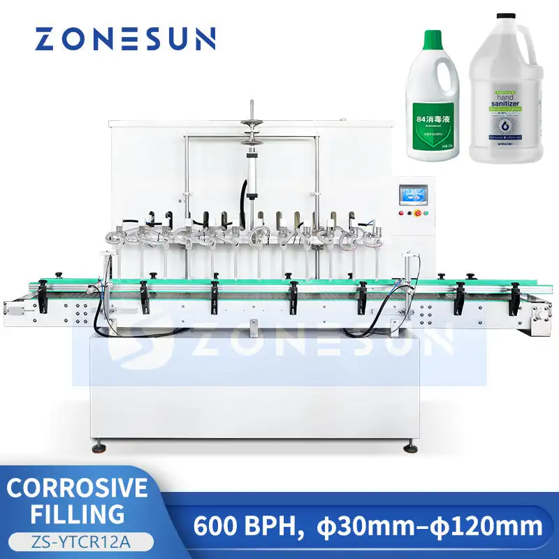 Zonesun ZS-YTCR12A 12-Head Corrosion-Resistant Filling Machine Bleach Acid Alkali Filler